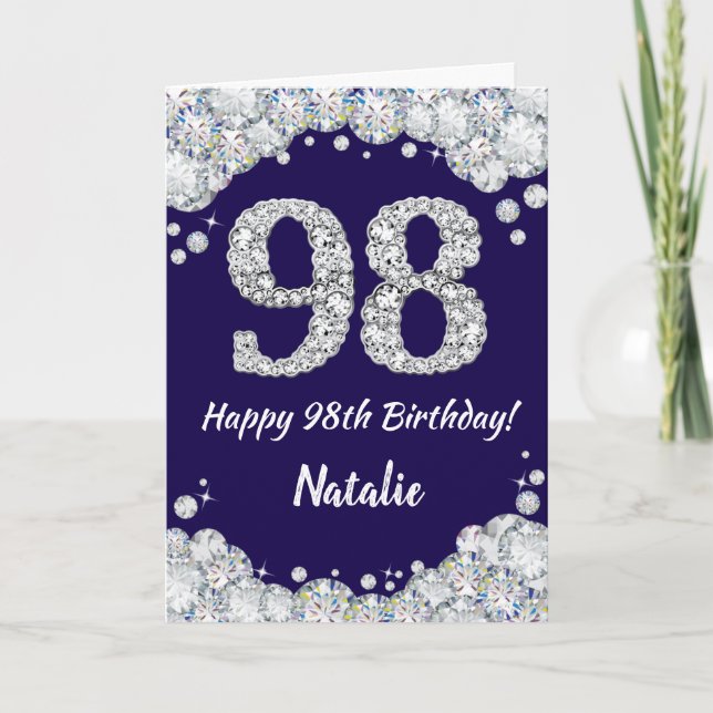 Carte Joyeux 98e anniversaire Marine Parties scintillant (Devant)