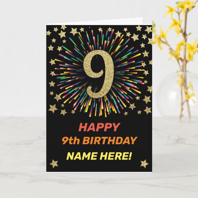 Carte Joyeux 9e anniversaire Black & Gold Rainbow Firewo (Fleur jaune)
