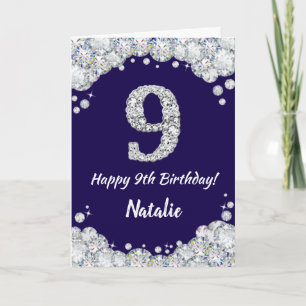 Carte Joyeux 9e anniversaire Marine Parties scintillant 