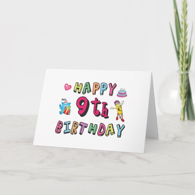 Carte Joyeux 9ème anniversaire pour les enfants de 9 ans (Devant)