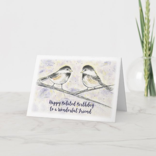Carte Joyeux Ami d'Anniversaire, Chickadees Douces (Devant)