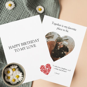 Carte Joyeux Amour d'Anniversaire, Coeur Rouge & Photo,