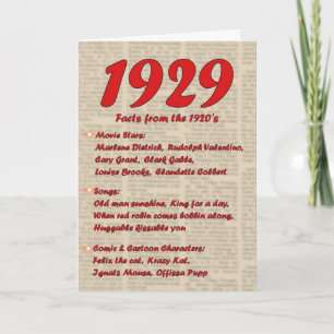 Carte Joyeux anniversaire 1929 Année de naissance 20's 2