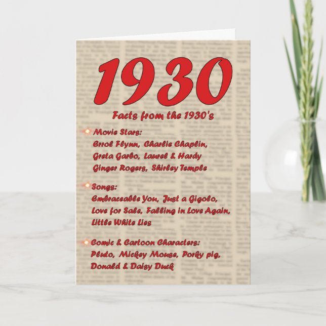 Carte Joyeux anniversaire 1930 Année de naissance 30's 3 (Devant)