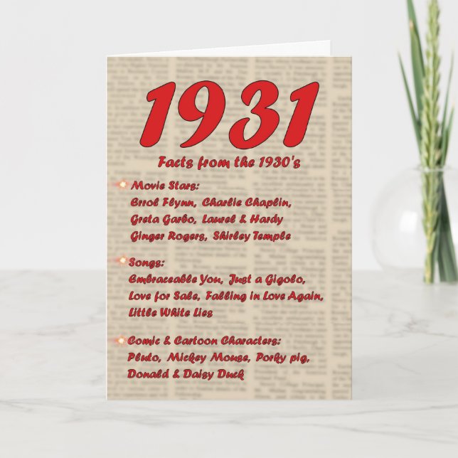 Carte Joyeux anniversaire 1931 Année de naissance 30's 3 (Devant)