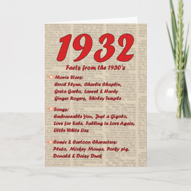 Carte Joyeux anniversaire 1932 Année de naissance 30's 3 (Devant)