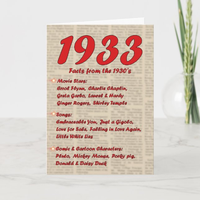 Carte Joyeux anniversaire 1933 ans de thirtie des années (Devant)