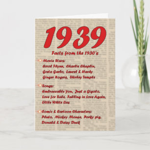 Carte Joyeux anniversaire 1939 Nouvelles de l'année de n