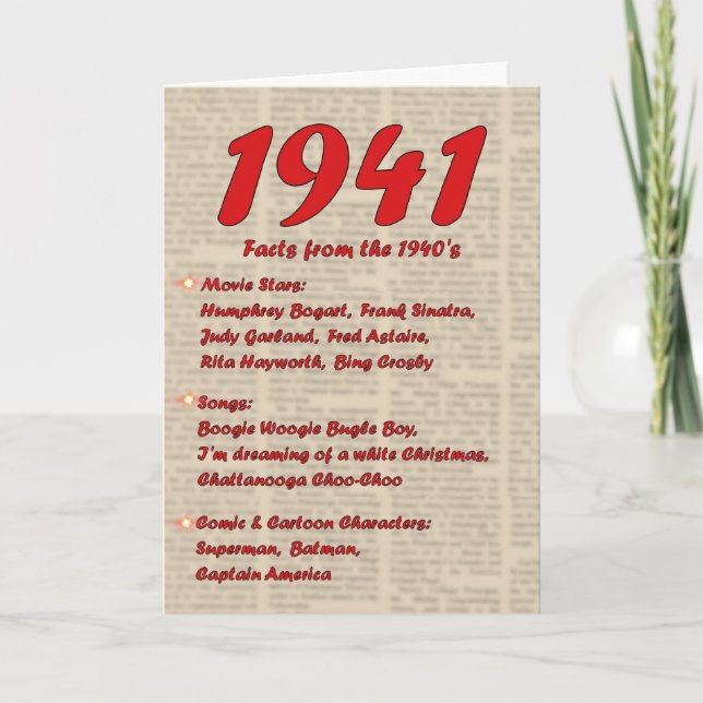 Carte Joyeux anniversaire 1941 Nouvelles de l'année de n (Devant)
