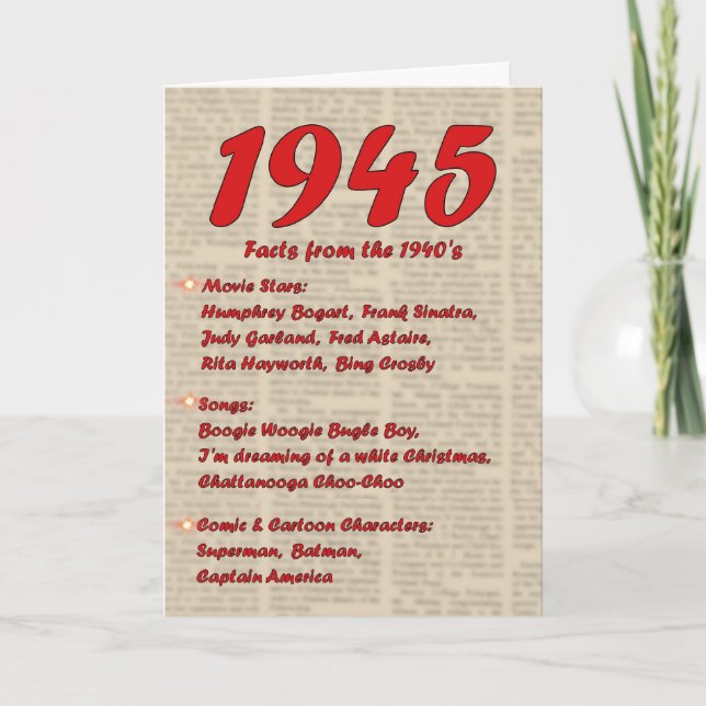 Carte Joyeux anniversaire 1945 ans des années 40 40s de (Devant)