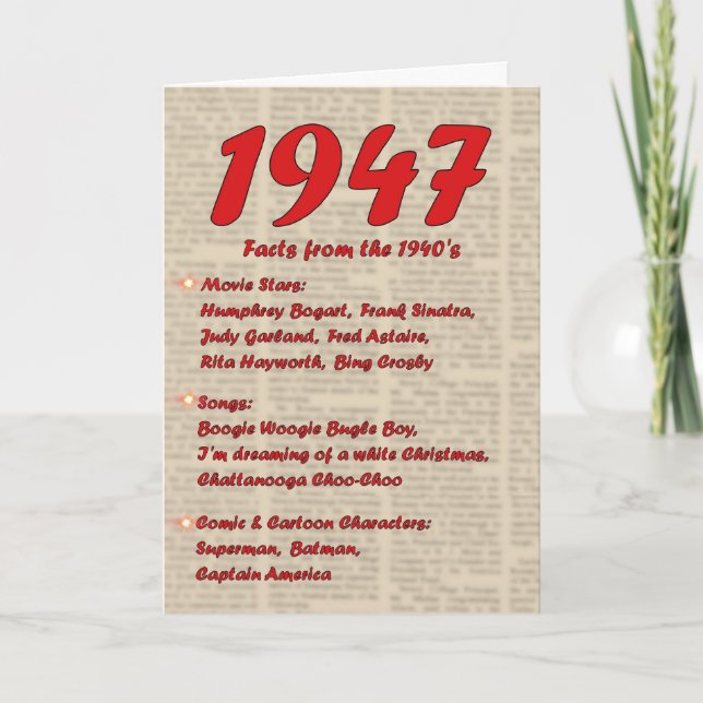 Carte Joyeux anniversaire 1947 Nouvelles de l'année de n (Devant)