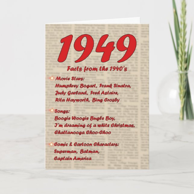 Carte Joyeux anniversaire 1949 ans des années 40 40s de (Devant)