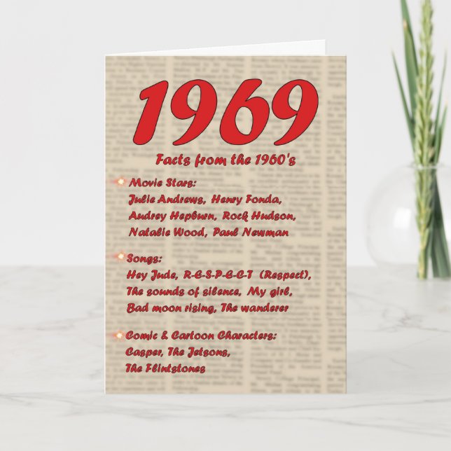 Carte Joyeux anniversaire 1969 Nouvelles de l'année de n (Devant)