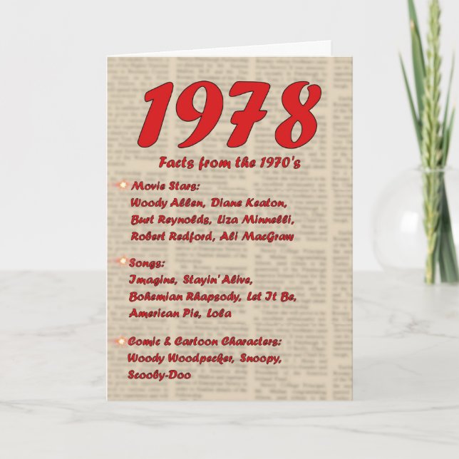 Carte Joyeux anniversaire 1978 Nouvelles de l'année de n (Devant)