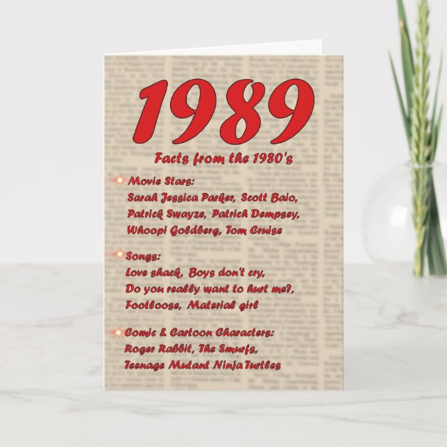 Carte Joyeux anniversaire 1989 Nouvelles de l'année de n (Devant)