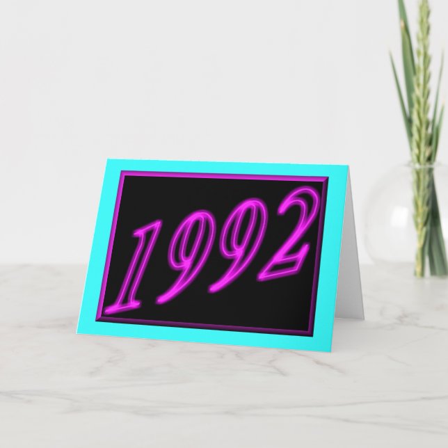 Carte Joyeux anniversaire 1992 ans des années 90 au néon (Devant)