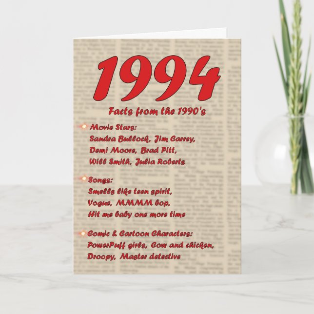 Carte Joyeux anniversaire 1994 Nouvelles de l'année de n (Devant)