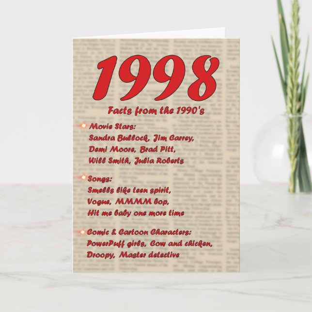 Carte Joyeux anniversaire 1998 Nouvelles de l'année de n (Devant)