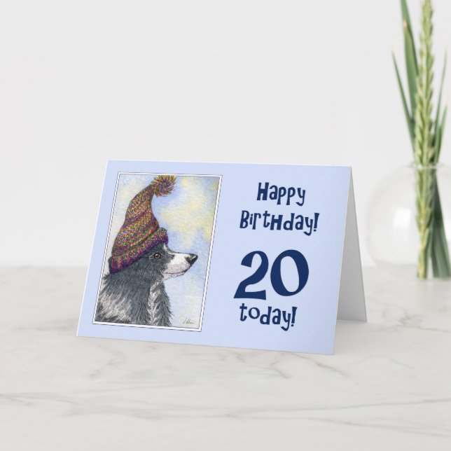 Carte Joyeux anniversaire, 20 aujourd'hui, frontière col (Devant)