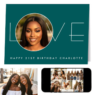 Carte Joyeux Anniversaire 21e Photo Amour Élégant Vert S