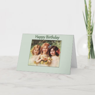 Carte Joyeux anniversaire-3 filles Vintages