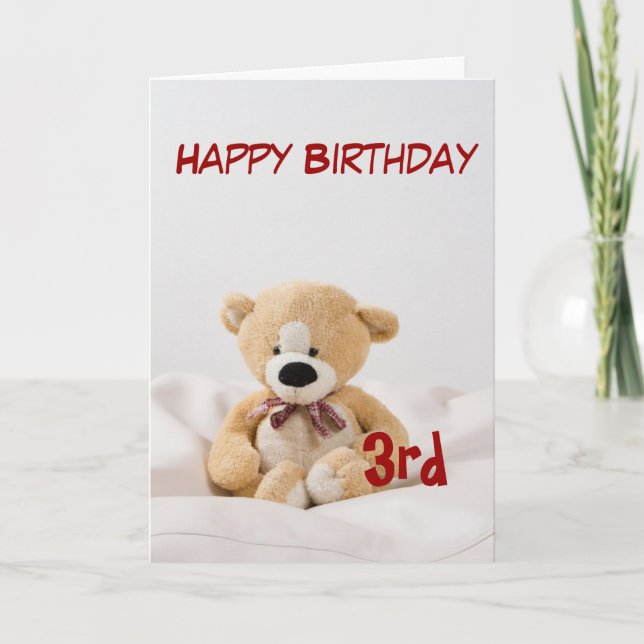 Carte Joyeux anniversaire 3e thème de l'ours en peluche (Devant)