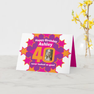 Carte Joyeux anniversaire 40 étoiles roses nom personnal