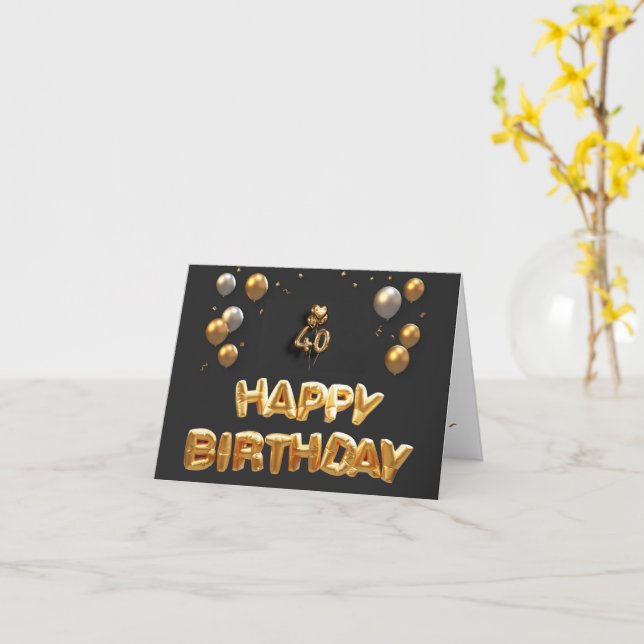 Carte Joyeux anniversaire 40ème noir et or photos d'anni (Fleur jaune)