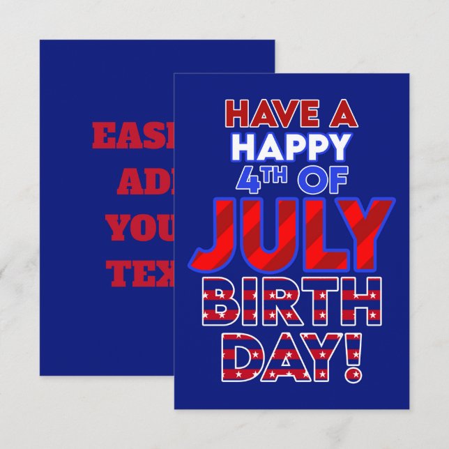 Carte Joyeux anniversaire 4 juillet (Devant / Derrière)