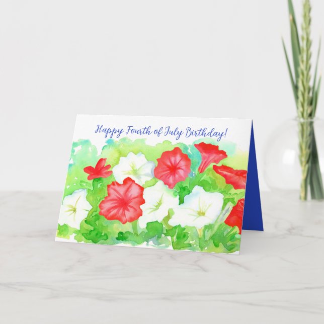 Carte Joyeux anniversaire 4 juillet Rouge Blanc Bleu Fle (Devant)