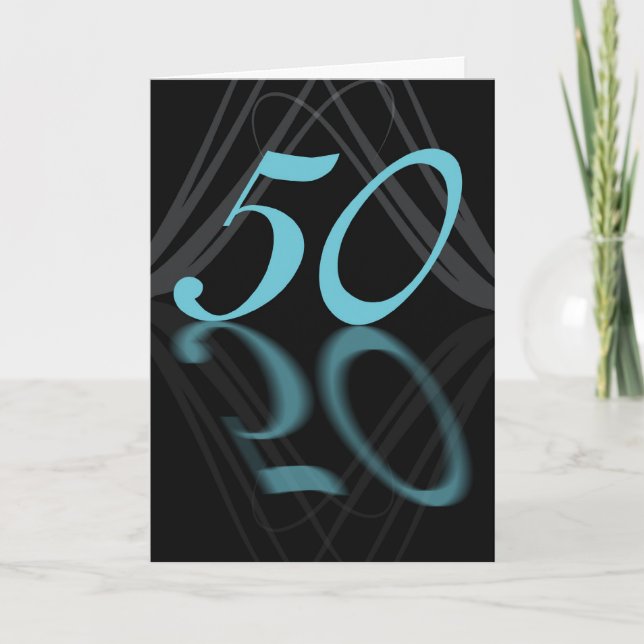 Carte Joyeux anniversaire 50 élégant, miroir 50, 50e ann (Devant)