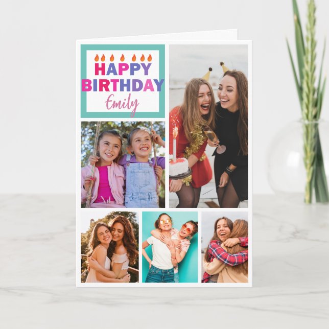 Carte Joyeux anniversaire 5 photo collage girly amitié (Devant)