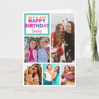 Carte Joyeux anniversaire 5 photo collage girly amitié
