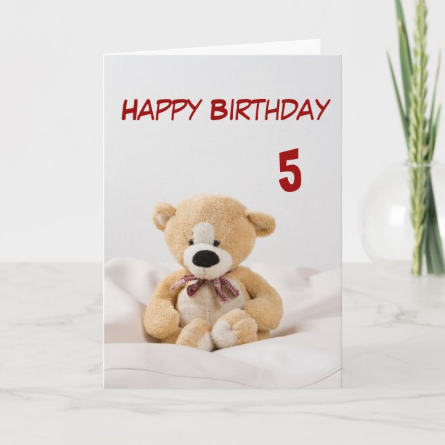 Carte Joyeux Anniversaire 5e Thème de l'ours en peluche (Devant)