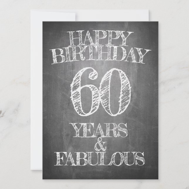 Carte Joyeux anniversaire - 60 ans & Fabuleux en chalkbo (Devant)