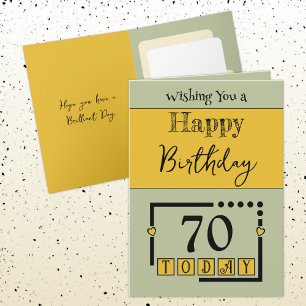 Carte Joyeux anniversaire 70 aujourd'hui jaune vert