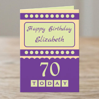 Carte Joyeux anniversaire 70 aujourd'hui nom violet