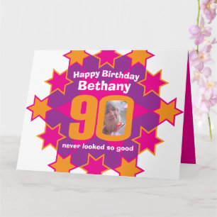 Carte Joyeux anniversaire 90 étoiles roses nom personnal