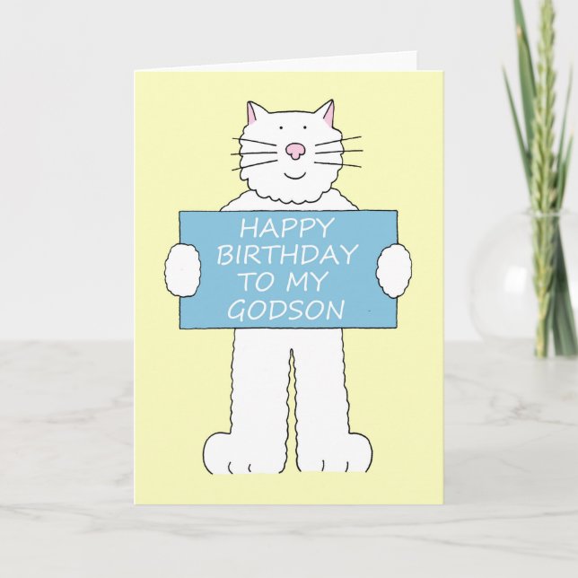 Carte Joyeux anniversaire à Godson Cartoon Cat (Devant)