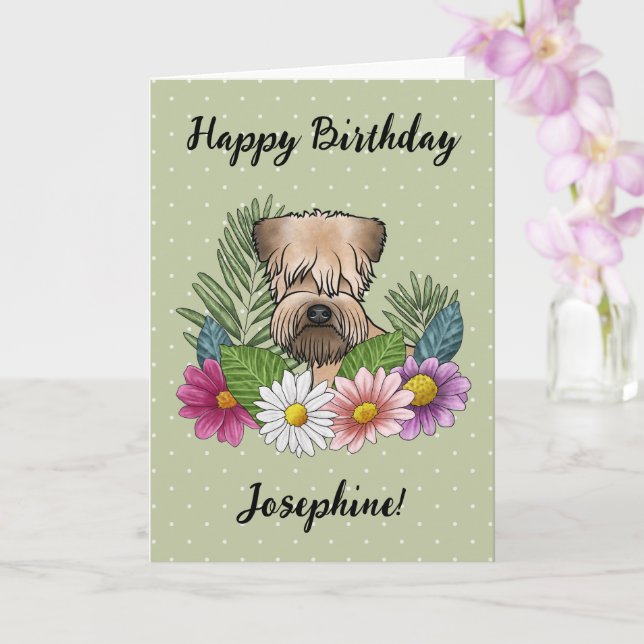 Carte Joyeux anniversaire à la florale de Terrier rouill (Orchidée)