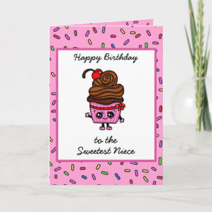 Carte Joyeux anniversaire à ma nièce, mignon Cupcake
