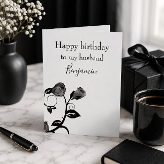 Carte Joyeux anniversaire à mon mari rose noire et blanc