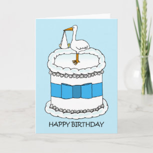 Carte Joyeux anniversaire à nouveau parent cigogne et gâ