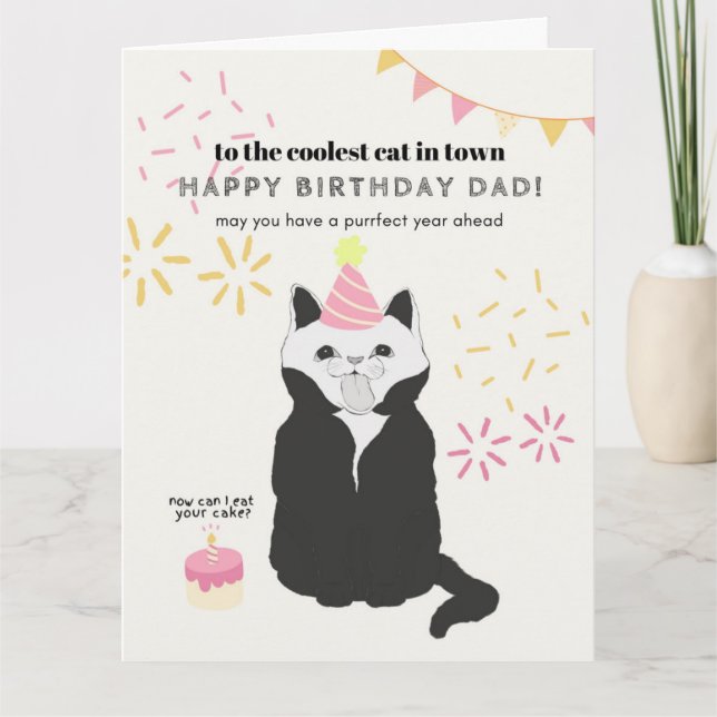 Carte Joyeux anniversaire à papa chat (Devant)