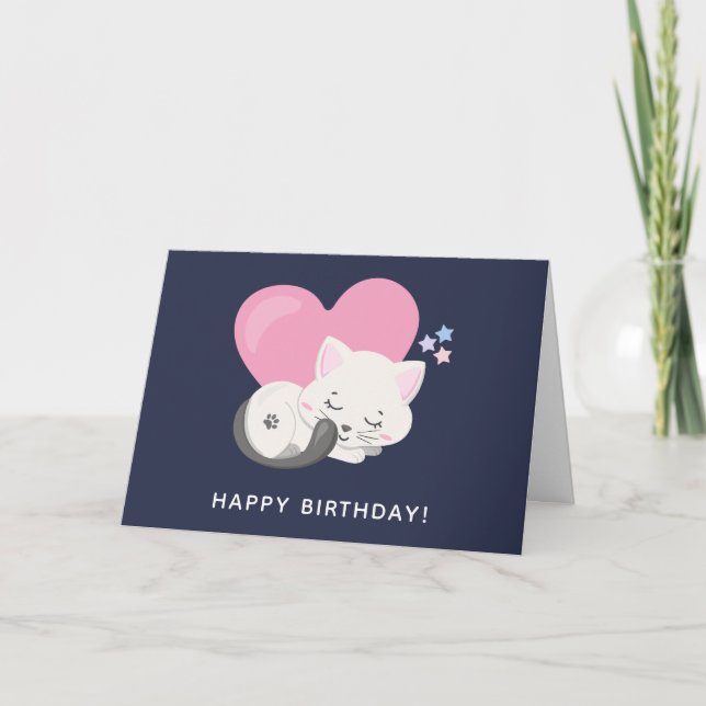 Carte Joyeux anniversaire à Sweet Kitty Cat qui dort ave (Devant)