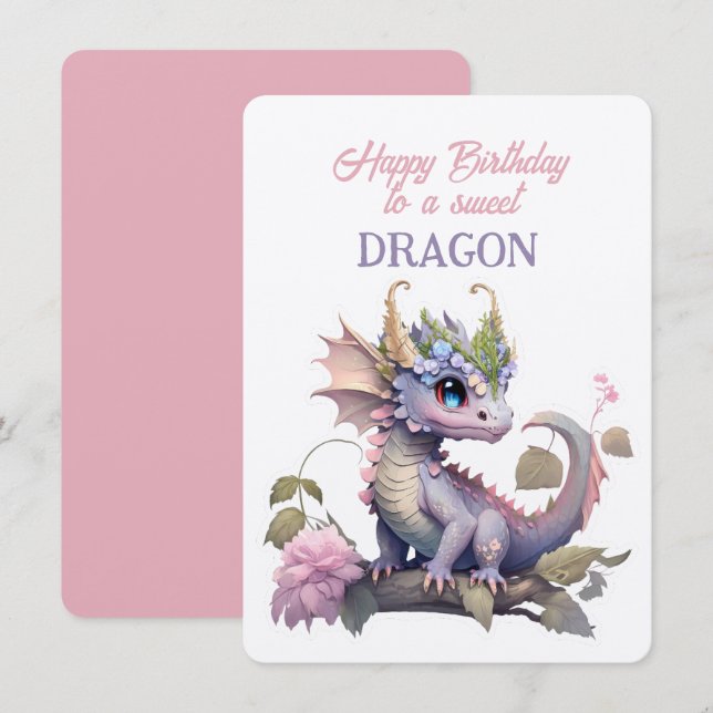 Carte Joyeux Anniversaire À Un DRAGON Doux (Devant / Derrière)