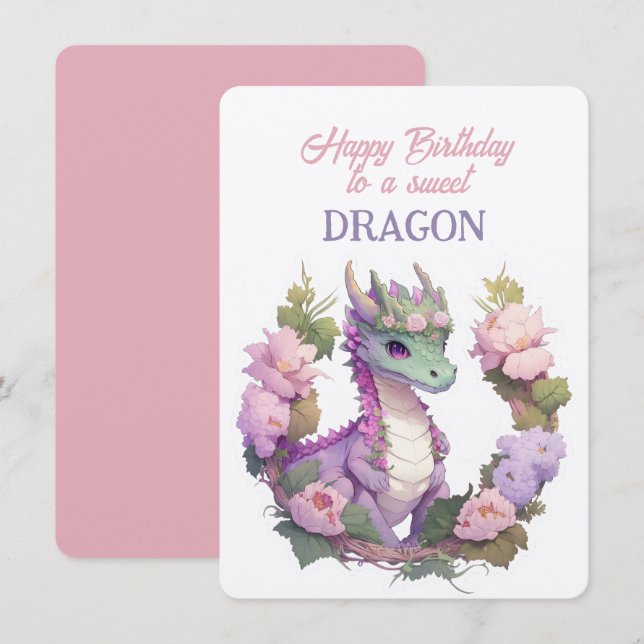 Carte Joyeux Anniversaire À Un DRAGON Doux (Devant / Derrière)