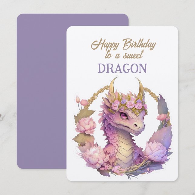 Carte Joyeux Anniversaire à un DRAGON sucré (Devant / Derrière)