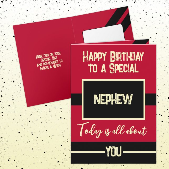 Carte Joyeux anniversaire à un neveu spécial rouge noir (Créateur téléchargé)