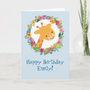 Carte Joyeux Anniversaire à une Girafe Mignonne avec une